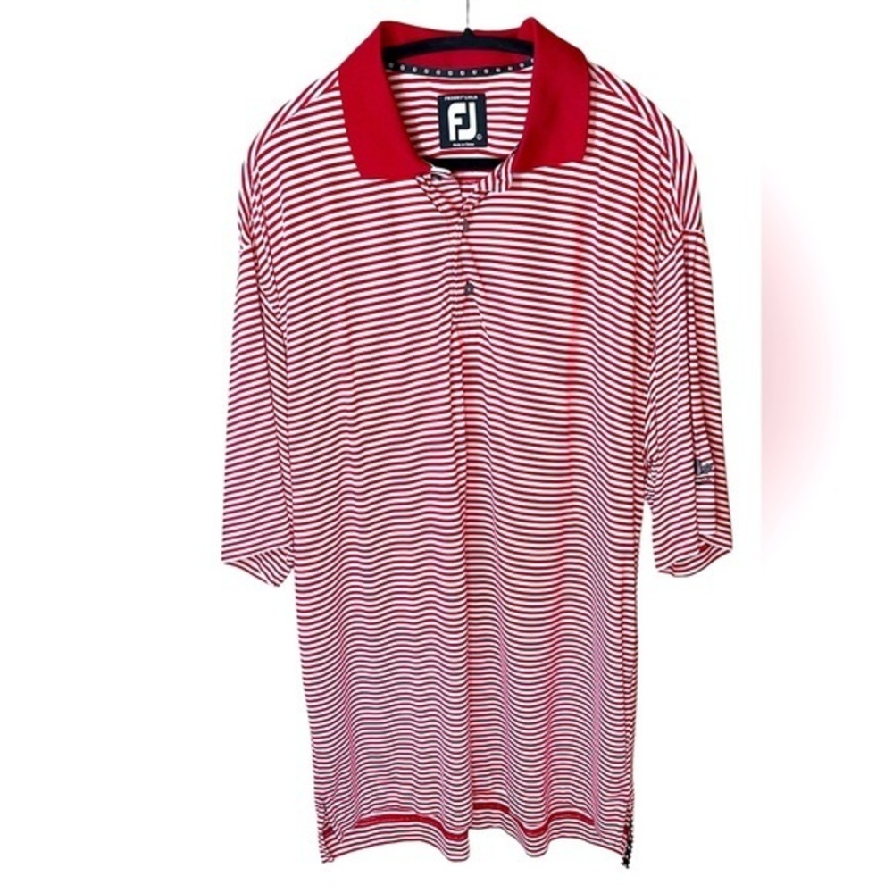 FootJoy FJ Pro-dry Lisle Short Sleeve Red and‎ White Striped Golf Polo Large